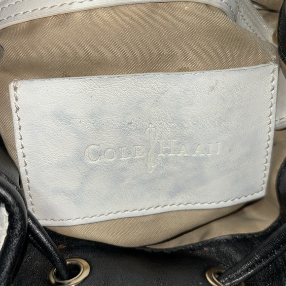 Cole Haan White Black Leather Perforated Bucket Bag - Picture 12 of 14